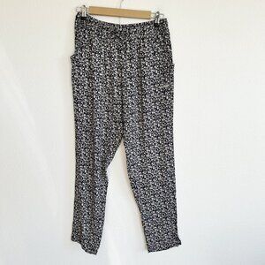 Weird Fish Pants Blue Floral Pull On Elastic Waist Ankle Trousers
